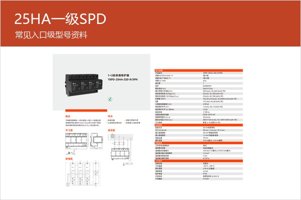 25HA一级SPD产品样本，展示T1系列型号分支